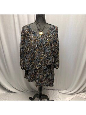 Apt 9 Tunic Womens Size Medium Black Multicolored Speckled Layered Blouse Top